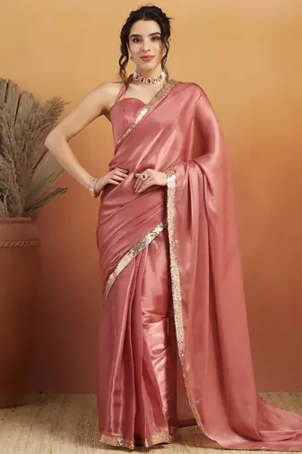Dusty pink velvet ready to wear saree