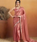 ready to wear dusty pink velvet saree
