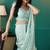 Sky blue organza foil printed ready to wear saree