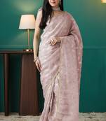 ready to wear peach organza foil printed saree