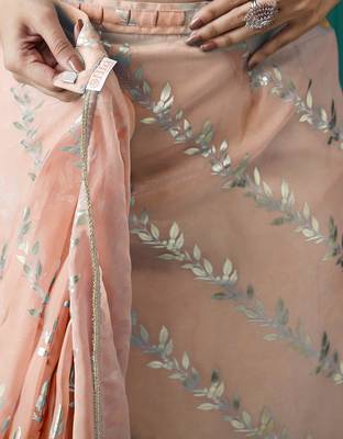 peach organza foil printed ready to wear saree 4