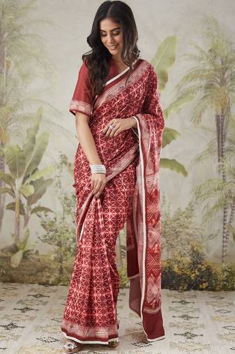 Maroon muslin printed ready to wear saree