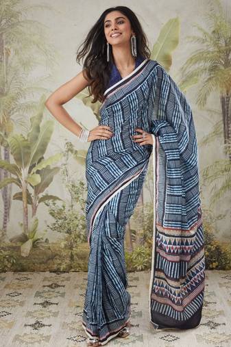 Blue muslin printed ready to wear saree