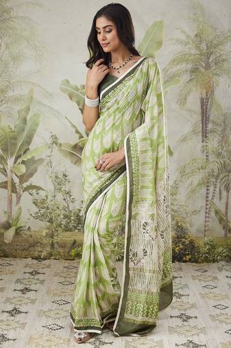 Pista muslin printed ready to wear saree