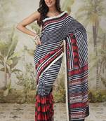 ready to wear red muslin printed saree
