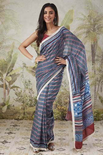 Multi muslin printed ready to wear saree