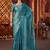 Blue heavy work fandy satin silk blend saree