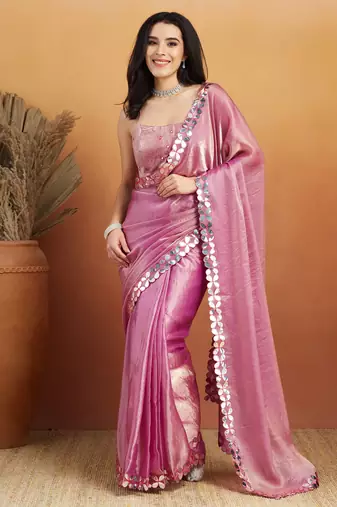 Mauve embroidered ready to wear saree