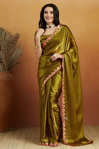 Mahendi embroidered ready to wear saree