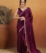 pre-stitched wine embroidered saree