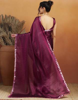pre-stitched wine embroidered saree 2