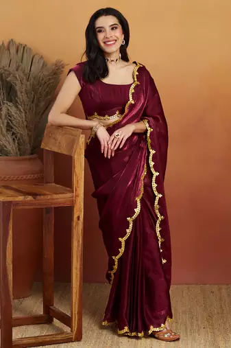 Maroon embroidered ready to wear saree