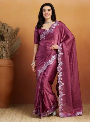 ready made purple embroidered saree 1