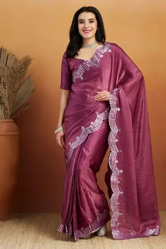 Purple embroidered ready to wear saree