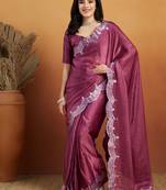 ready to wear purple embroidered saree