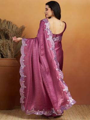 ready made purple embroidered saree 2