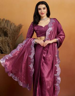 ready made purple embroidered saree 3