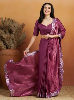 ready made purple embroidered saree 5