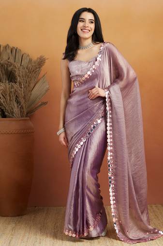 Lavender satin ready to wear saree
