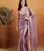 ready to wear lavender satin saree