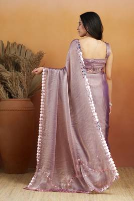 pre draped lavender satin saree 2