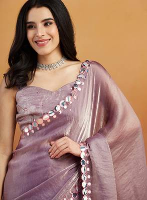 pre draped lavender satin saree 3