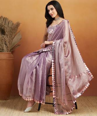 pre draped lavender satin saree 5