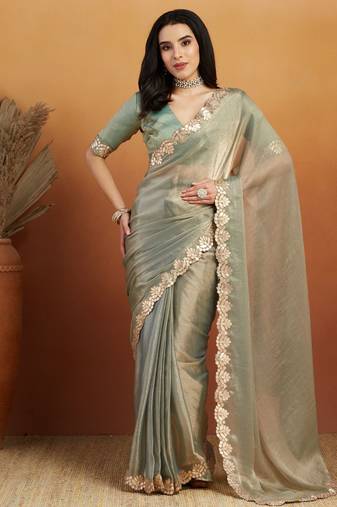 Pista satin ready to wear saree