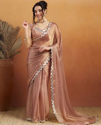 ready to wear peach satin saree 1