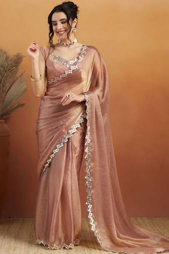 Peach satin ready to wear saree