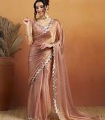 ready to wear peach satin saree