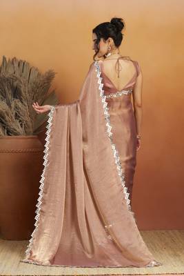 ready to wear peach satin saree 2