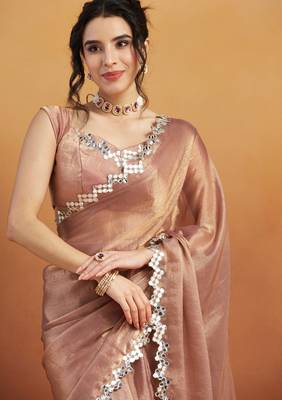 ready to wear peach satin saree 3