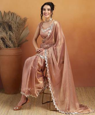 ready to wear peach satin saree 5