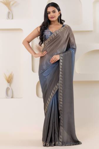 Grey satin ready to wear saree