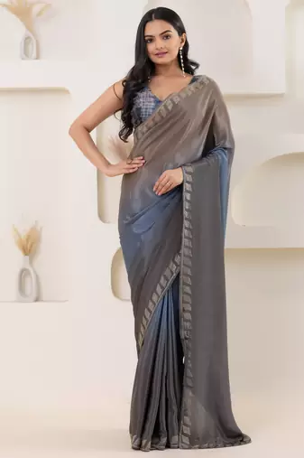 Grey satin ready to wear saree