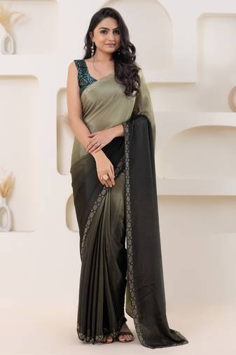 Grey satin ready to wear saree