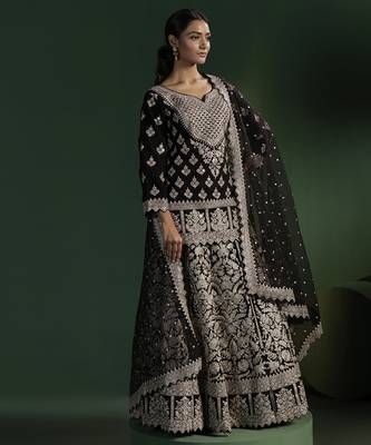 black embroidered silk lehenga with Kurti 1
