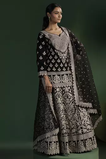 black embroidered silk lehenga with Kurti
