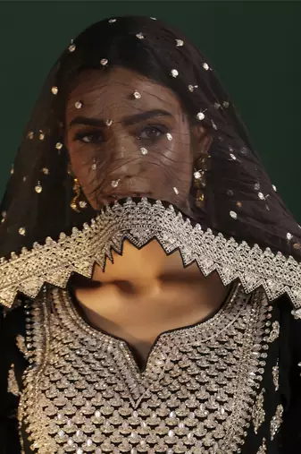 black embroidered silk lehenga with Kurti