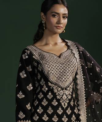 black embroidered silk lehenga with Kurti 3