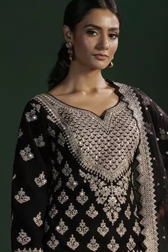 black embroidered silk lehenga with Kurti