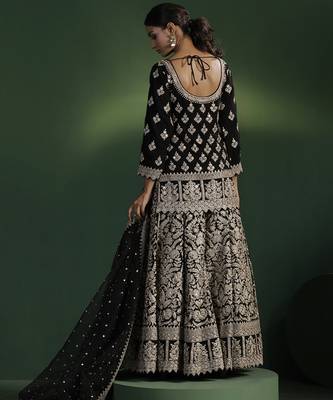black embroidered silk lehenga with Kurti 4