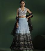 blue embroidered georgette lehenga