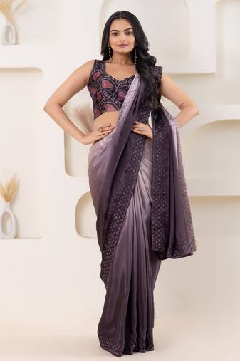 Wine satin ready to wear saree