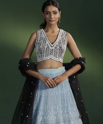 blue embroidered georgette lehenga 2