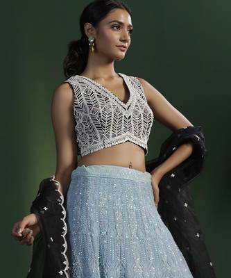 blue embroidered georgette lehenga 3