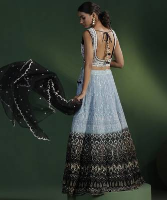 blue embroidered georgette lehenga 4