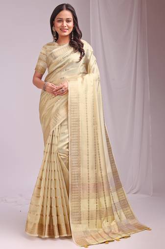 Yellow woven zari organza saree