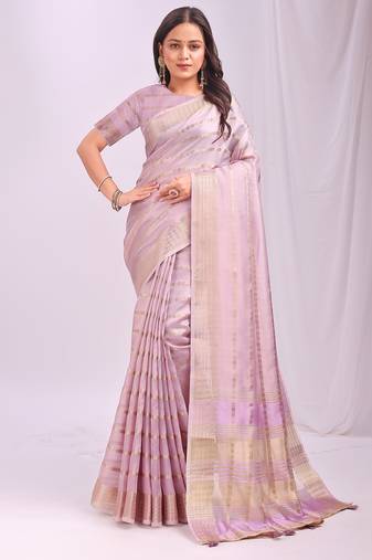 Light pink woven zari organza saree
